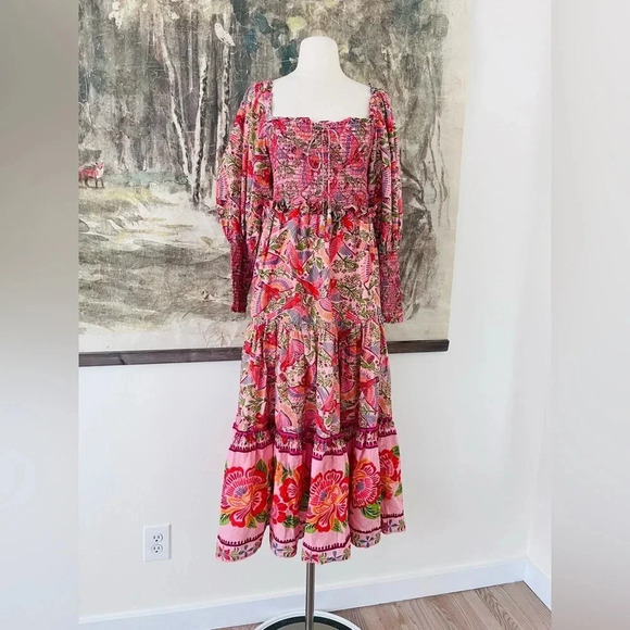 Anthropologie Farm Rio Macaw Flight Smocked Dress Size Medium NWOT $270 - Picture 2 of 16